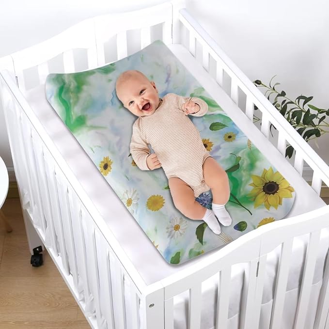 Sunflower Changing Pad Covers Safe Baby Diaper Change Table Covers, Reusable Change Pad Cover Fit for Most Change Pad Machine Washable