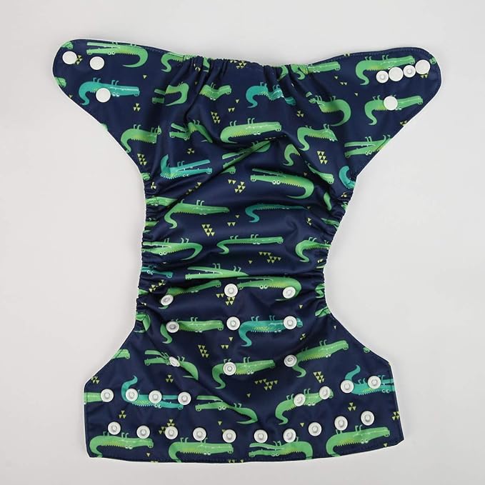 Baby Pocket Diaper Nappy Reusable Washable 8lbs to 36lbs (Green Crocodile)