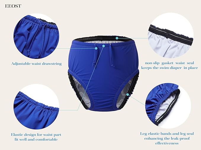Youth Special Needs Reusable Swim Diapers Swimwear for Incontinence Cloth Diaper Covers Waterproof,Leakproof, Unisex (Blue, 3-4T)