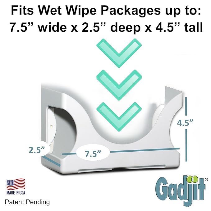 Gadjit Wet Wipes, Hand Wipes & Baby Wipes Wall Dispenser (2 Pack) | Mounts on a Wall and Holds Up to a 84 Count Pack | Keeps Wipes Within Easy Reach of Messes | One-Handed Dispensing