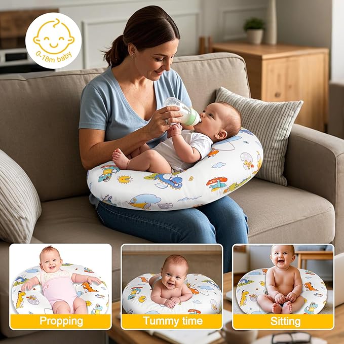 x-vesolje Nursing Pillow, Breastfeeding Pillow with Removable Cover, Ergonomic Breast Feeding Pillow, Baby Feeding Support Pillow for Mom Easier Breastfeeding- Original Size/Dinosaurs