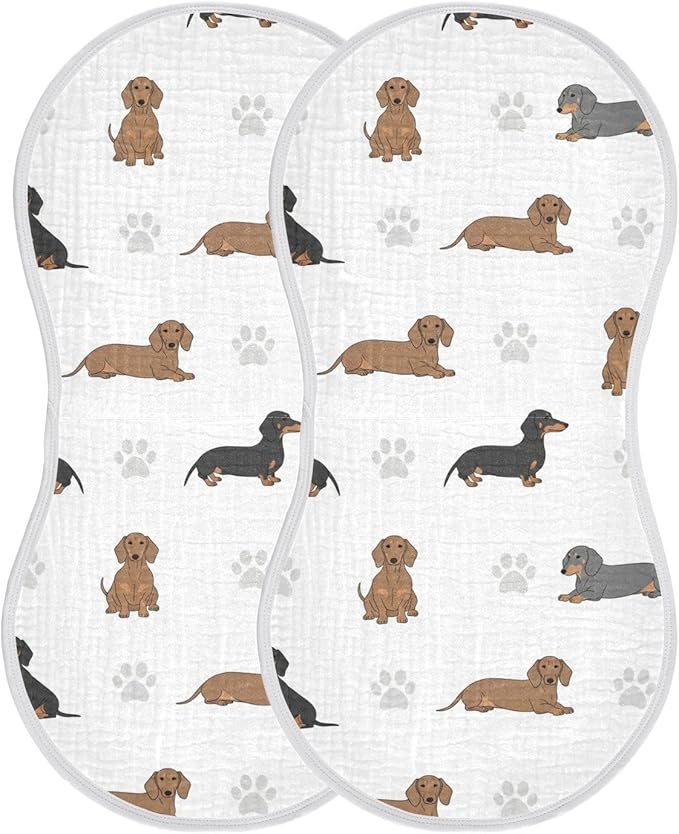 2 Pack Muslin Burp Cloths Dachshund Dogs Paw White Cotton Baby Burp Cloths Soft Burping Cloth Absorbent Spit Up Rags for Baby Boys Girls 22x11 Inch