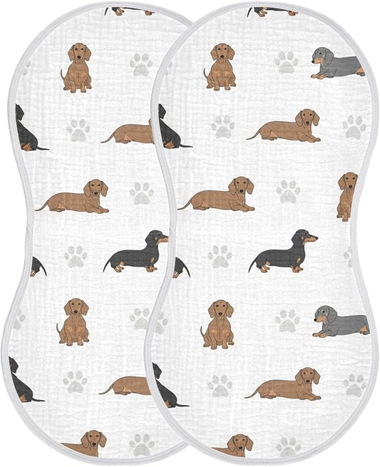 2 Pack Muslin Burp Cloths Dachshund Dogs Paw White Cotton Baby Burp Cloths Soft Burping Cloth Absorbent Spit Up Rags for Baby Boys Girls 22x11 Inch