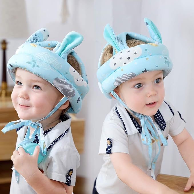 Cute Baby Safety Anti-Bump Walking Helmet, Infant Toddler Anti-Collision Head Cushion Soft Breathable, Kids Anti-Fall Protective Harnesses Cap for Crawling, Walking and Playing (Blue Clouds)