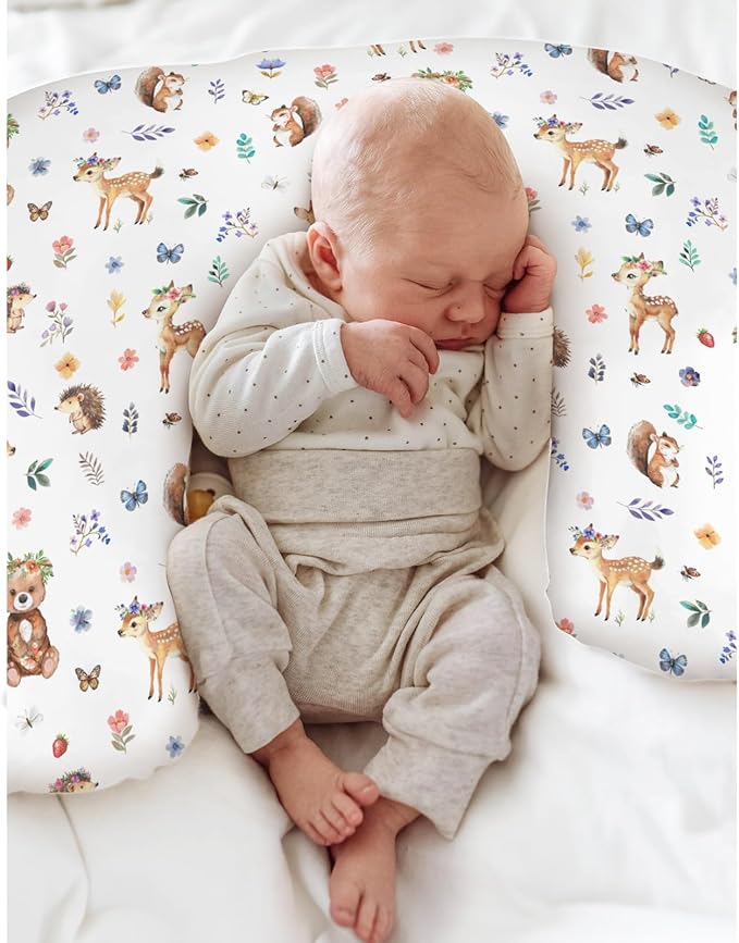 Watercolor Animals Spring Baby Nursing Pillow Covers for Boy Girl Bear Bunny Raccoon Floral Leaves Nursing Pillowcase for Breastfeeding Pillows Animal Soft Stretchy Slipcovers for Newborn