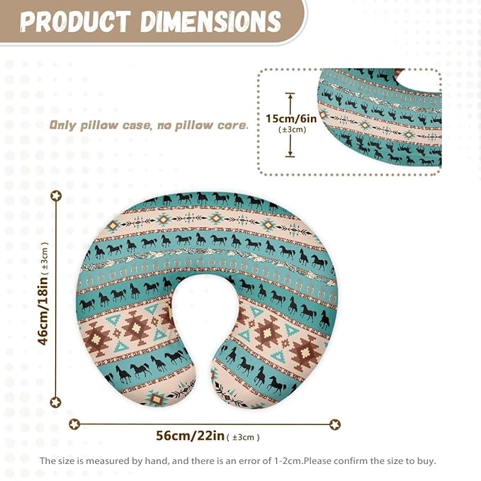 Aztec Boho Horse Nursing Pillow Cover for Baby Boys Breastfeeding Pillow Slipcover with Hidden Zipper Nursing Pillow Case for Newborn Girls Breast Feeding Pillowcases Green