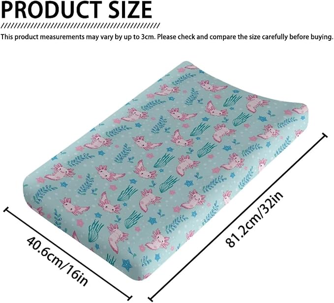 Kawaii Axolotl Changing Pad Cover, Diaper Changing Pad Covers for Baby, Fitted Boys Girls Changing Table Sheets for 32''×16'' Change Table Pad, Soft and Breathable