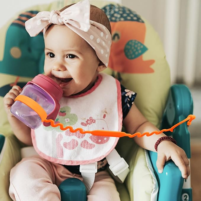 Toy Straps, Silicone Toy Straps for Stroller, Toy Safety Straps, Sippy Cup Straps, Adjustable Toy Holder for Stroller, High Chair - BPA Free (Orange)