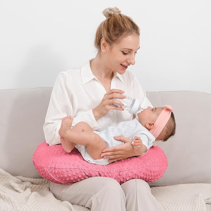 Nursing Pillow Cover Breastfeeding Pillow Cases Plush Dot Slipcover (StrawberryRed)