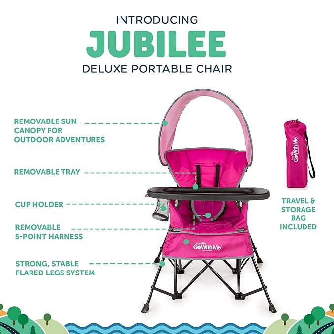 Baby Delight Go with Me Jubilee Deluxe Portable Chair | Indoor and Outdoor | Sun Canopy | Pink