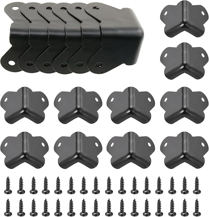 16 Pack Heavy Duty Metal Corner Protectors, Black Iron Edge Guards with Mounting Screws - Cabinet Corner Protectors for Furniture, Anti Dent Protection for Speaker Cases, Tables, Boxes
