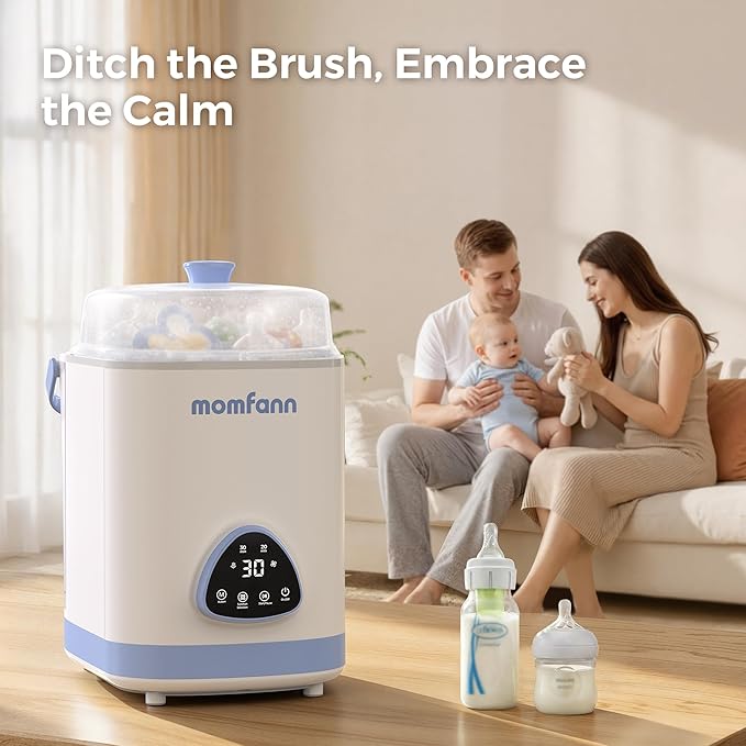 MOMFANN EasePure Pro Baby Bottle Washer, Upgraded 4-in-1 Bottle Washer and Sterilizer and Dryer, Deep Clean for Bottles, Pump Parts & Essentials, Time-Saving Effortless Baby Care (White Blue)