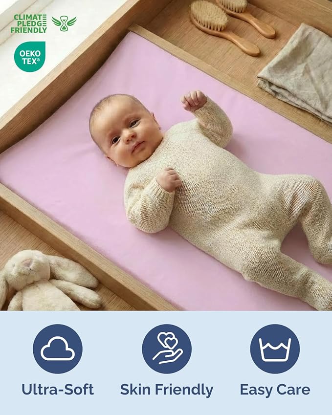 Changing Pad Cover - Pack of 2 Soft Unisex Diaper Change Microfiber Table Sheets - Fits 32"x16" Contoured Pad - Changing Pad Cover for Baby Boys & Girls - Snug, Machine Washable - Oeko-Tex, Pink Duo