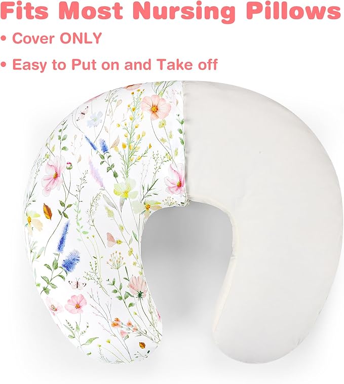 Nursing Pillow Cover, Breastfeeding Pillow Cover Case for Baby Girls Boys, Soft & Breathable, Colorful Flowers (Only Cover)