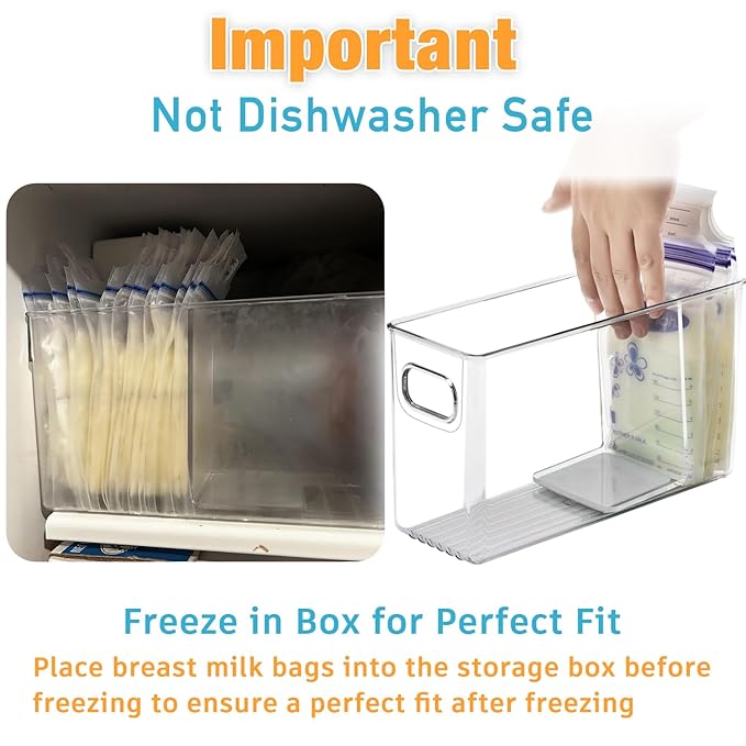 Ugotfeels Breastmilk Storage Container with L Shaped Separator Boards, Dividers Will Flatten Standing Breast Milk Bags in Organizer Bins Save Refrigerator Space | 2 Containers-Gray