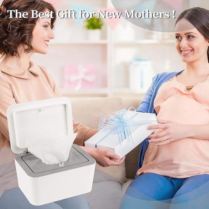 Baby Wipes Dispenser, One-Handed Operation Wipes Container, Baby Wipes Holder with Non-Slip Base, Keeps Wipes Fresh, Easy to Open, Fits Adults & Babies (Grey)