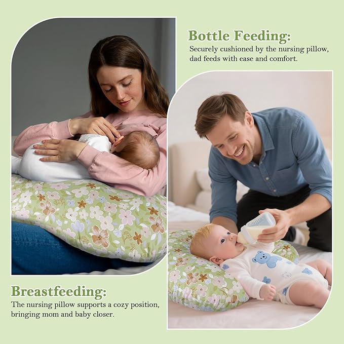 Nursing Pillow & Breastfeeding Pillow – Ergonomic C-Shape for Breastfeeding & Bottle Feeding, Standard Size Breathable with Washable Cover, Hypoallergenic,Tummy Time & Sitting Support (0-18Months)