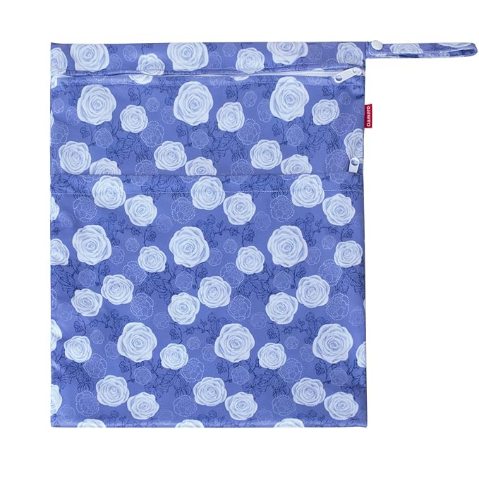 Damero 3Pcs Wet Dry Bag for Cloth Diaper, Swimsuit, Clothes, Ideal for Travel, Exercise, Daycare, Roomy and Water-Resistant(Purple Flowers)