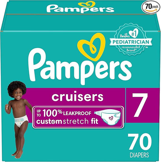 Pampers Cruisers Diapers - Size 7, 70 Count, Disposable Active Baby Diapers with Custom Stretch