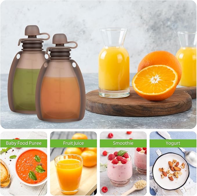 Reusable Silicone Food Pouches - 2 Pack Squeeze Pouches, Food Grade Silicone Pouches for Yogurt and Purees