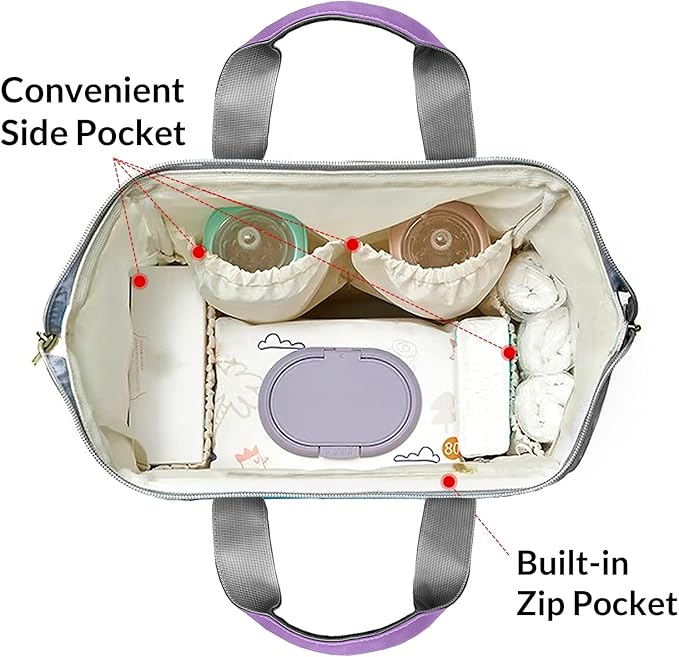 Purple Floral Elephant Cute Diaper Bag Baby Nappy Bag Daughter Multi-Function Custom Baby Bag Picnic Diaper Carrying Bag Unisex Gifts with Name