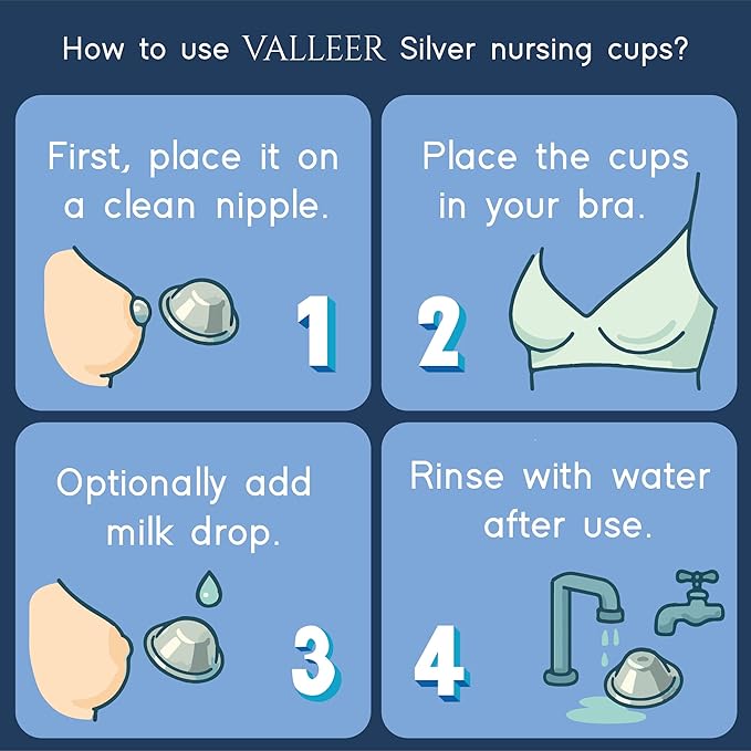VALLEER® Pure Silver Nursing Cups – 925 Silver Nipple Shields for Breastfeeding – Soothes & Protects Sore or Cracked Nipples – Hypoallergenic & Reusable Nursing Essentials (999 Silver - XL Size)