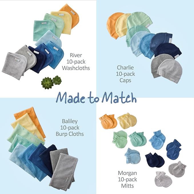 Butterblu Bailey 10-Pack Burp Cloths 100% Organic Cotton Knit for Newborn & Baby Boys & Girls, Sunny Blue Rainbow, One Size