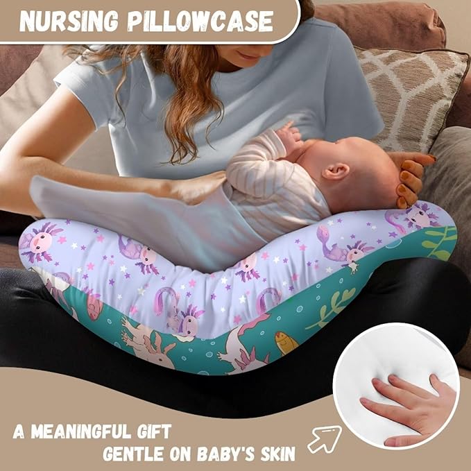 Purple Axolotl Nursing Pillow Cover for U-Shaped Feeding Pillow Soft Nursing Pillow Case Hidden Zipper Design Skin-Friendly