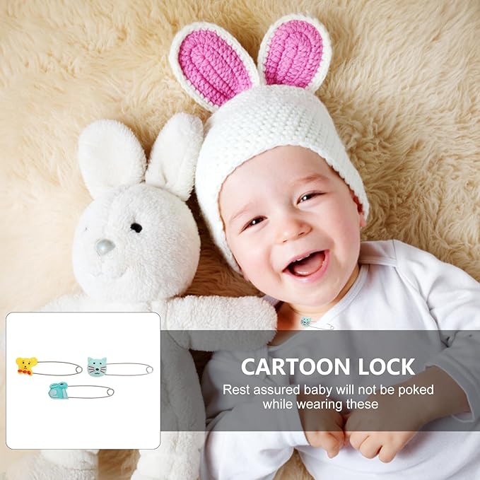 EXCEART Baby Safety Pins with Locking Clasp 10 Pcs Cute Animal Pattern Diaper Pins for Secure Cloth Diapers and Baby Clothes Fastening