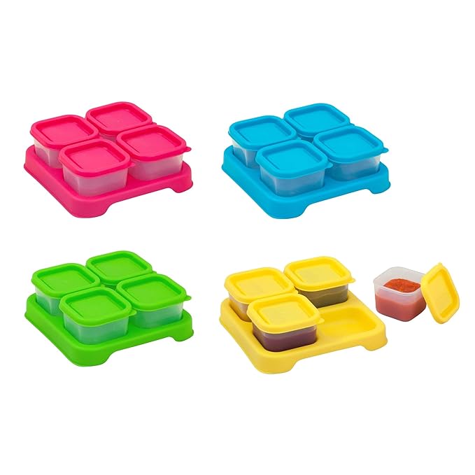 green sprouts Fresh Baby Food Unbreakable Cubes (2oz/4pk) | Store, carry, & serve homemade baby food | Lid provides leak-proof seal, Made from safer plastic, Embossed with measurements