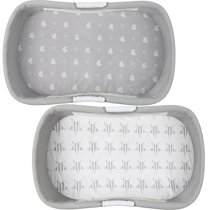 Waterproof Bassinet Sheets, No Need for Bassinet Mattress Pad Cover, 2 Pack Stretch Jersey Knit Super Soft fit for Cradle Oval Rectangle Hourglass Mattress Grey Love & Stars