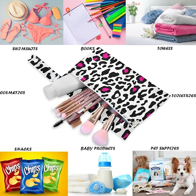 visesunny Pink Leopard Cheetah Spots Animal Print 2Pcs Diaper Changing Totes Wet Bags with Zippered Pockets Washable Reusable Roomy Cloth Diaper for Travel,Beach,Daycare,Stroller,Dirty Gym Clothes,Wet