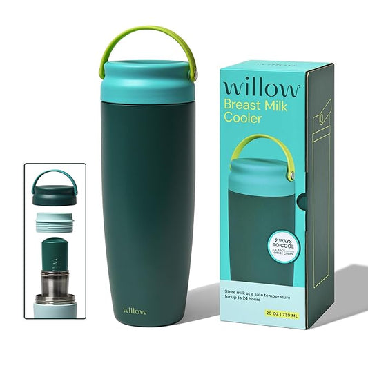 Willow - 25oz Portable Breastmilk Cooler - Keeps Breast Milk Cold for 24 Hours - Stainless Steel - Use w/Included Ice Pack or Ice Cubes - Breastfeeding Essentials - Dishwasher Safe - Juniper