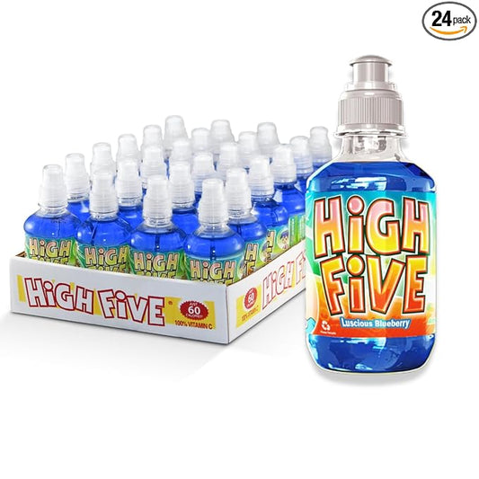 High Five Blueberry Flavored Juice Drink – 10.1 oz Bottles, Naturally Sweetened with Vitamin C, Low-Calorie Fruit Juice Beverages with Spill Proof Sports Cap (Pack of 24)