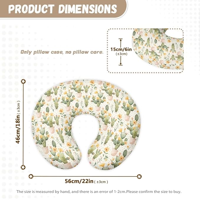 Cactus Nursing Pillow Cover Mushrooms Stretchy Removable Cover for Breastfeeding Pillows Cactus Soft Comfortable Slipcover Snug Fits On Infant Nursing Pillow