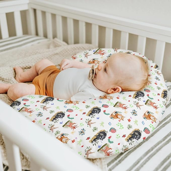 Spring Animals Baby Nursing Pillow Covers for Boy Girl Raccoon Deer Bird Snails Floral Leaves Nursery Pillowcase for Breastfeeding Pillows Animal Soft Stretchy Slipcover for Infant