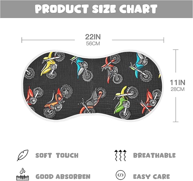 Motocross Dirt Bike Black Burp Cloths Baby Boys Girls Absorbent Soft Cotton Burping Cloths Rags 4 Pack