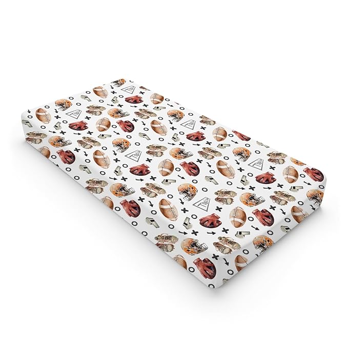 Watercolor American Football Baby Changing Pad Covers for Boy Girl 32''x16'' Outdoor Sports Fitted Diaper Changing Table Mats Sports Lovers Gift Comfort Soft Breathable Cradle & Bassinet Sheets