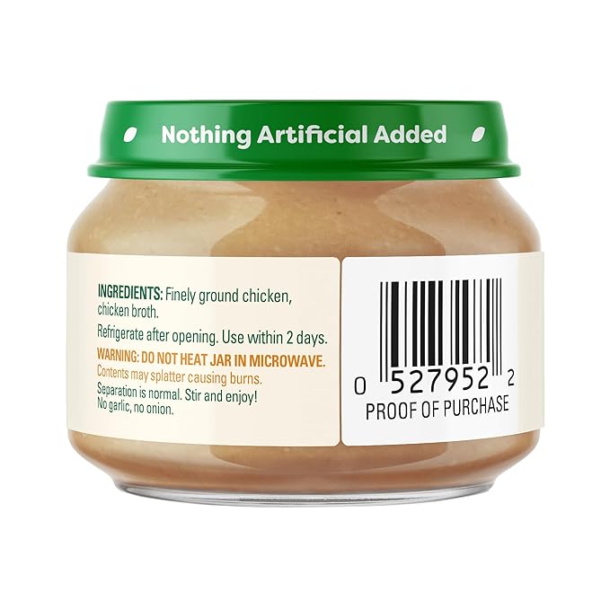 Beech-Nut Meat Baby Food Jars,Chicken & Chicken Broth Puree,7g Protein,Stage 1 Baby Food for Babies 4 Months and Up,2.5oz Glass Jars,10ct,(Pack of 2)