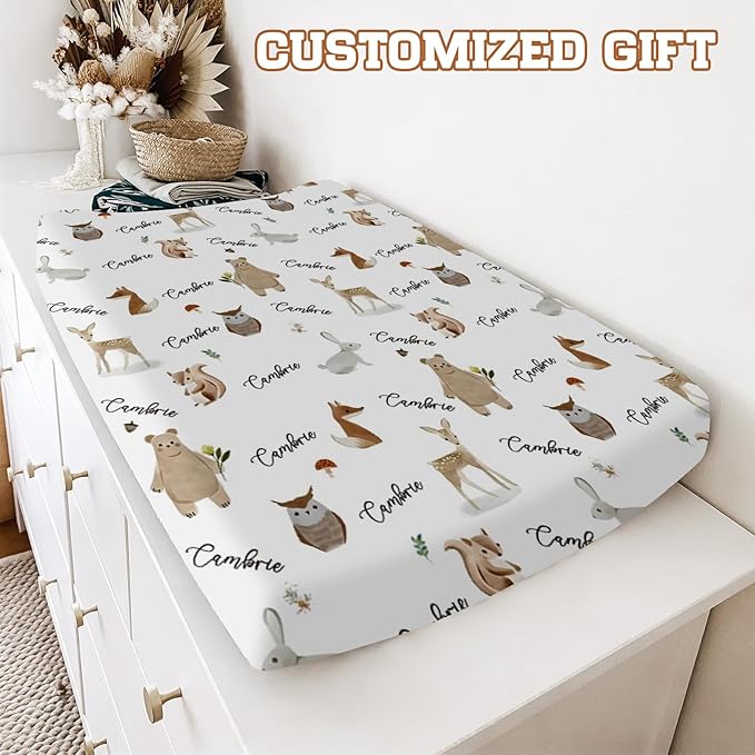 Personalized Baby Changing Pad Cover - 2 Piece Cute Print Baby Pee Pad Cover Nursery Bedding with Name Portable Diaper Changing Pad Gifts for Infant