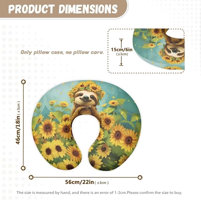 Sunflower Sloth Nursing Pillow Cover for Newborn U-Shaped Breastfeeding Pillow Slipcover Hidden Zipper Design Soft and Skin-Friendly