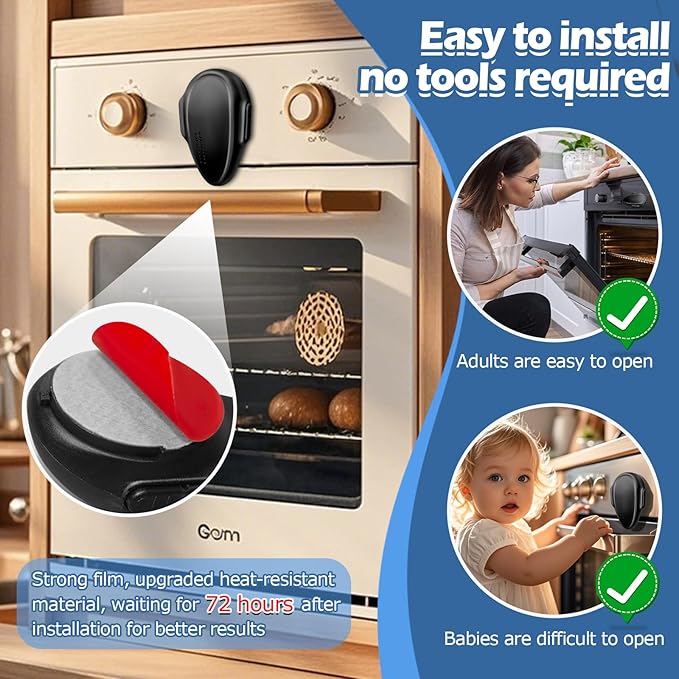 Oven Lock Child Safety (2Pack), Premium Baby Proofing Oven Door Locks, Easy to Install & Use Durable and Heat-Resistant Material no Tools Need or Drill Oven Child Safety Lock, (Black)