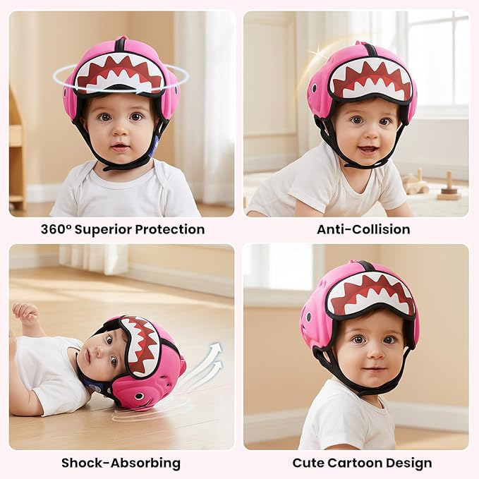 Mambobaby Baby Head Protector Helmet for Crawling and Walking, Breathable Soft Helmet, Ultra-Lightweight & Adjustable, Prevents Bumps Safety Helmet for Infants Toddlers 6-24 Months (Sweetie Shark)