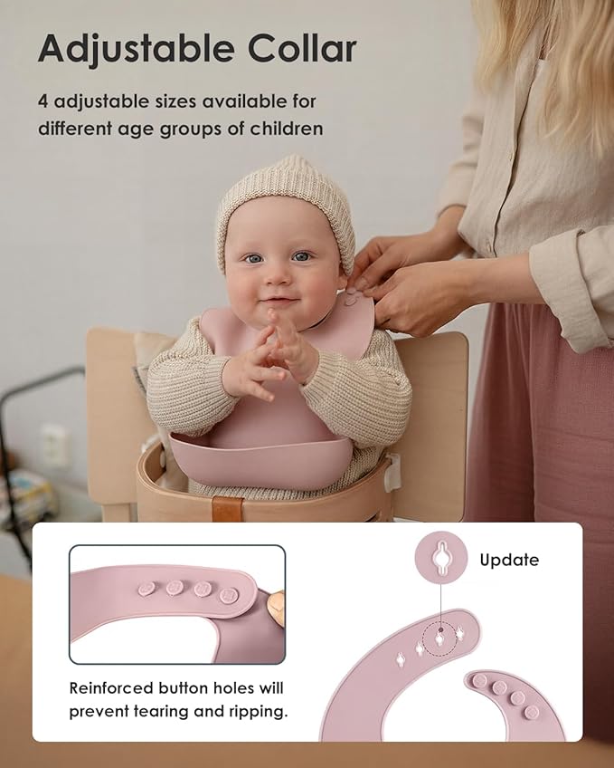 Tiny Marvels Silicone Bibs for Babies with Food Catcher Pocket, Adjustable Waterproof Feeding Bib for Infants & Toddlers, Soft BPA-Free Easy Clean Bib for Everyday Meals