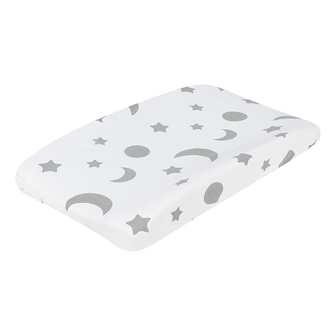 EVERYDAY KIDS 2 Pack Baby Changing Pad Covers for Boys and Girls – Fits Most Changing Table Pads; 100% Cotton Jersey Knit, Breathable, Ultra Soft Changing Table Topper - Gray Moon and Stars + Chevron
