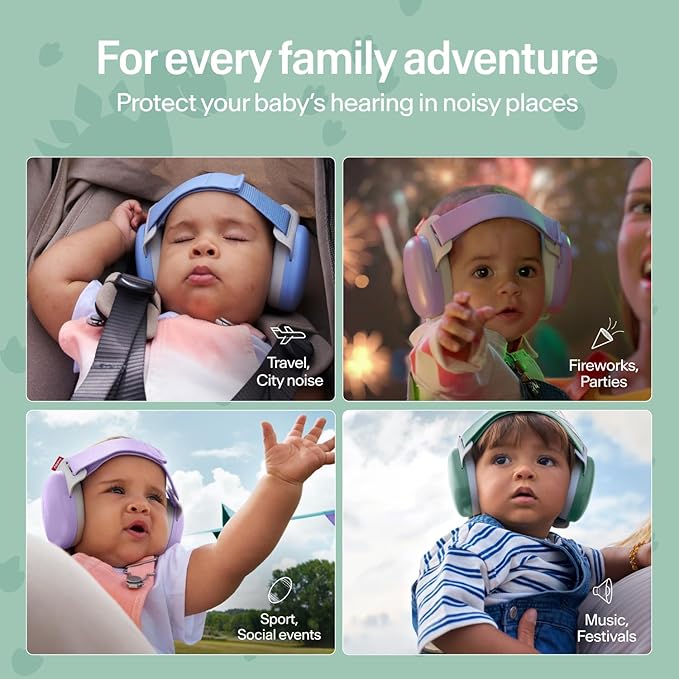 Alpine Muffy Baby Comfort - Protects Hearing for Babies and Toddlers - CE & ANSI Certified - Headband for Safe fit & Comfort - Adjustable for Ages 3-48 Months - 24dB Sound Reduction, Dinos