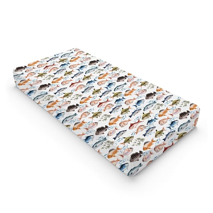 Watercolor Fish Baby Changing Pad Covers for Boy Girl 32''x16'' Freshwater Fishes Fitted Diaper Changing Table Pad Sheets Fishing Lovers Gift Comfort Soft Breathable Nursery Baby Changing Table Mats