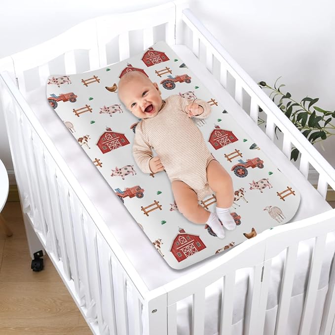Farm Animals Life Changing Pad Cover Farmhouse Truck Barn Pig Cow Lamb Hens Ducks Baby Diaper Change Table Sheets for Boy Girl Soft Stretchy Fitted Changing Table Mats 32''x16''
