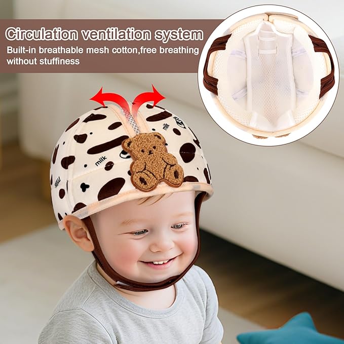 Accmor Baby Head Protector, Baby Helmet for Crawling Walking, Cute Brown Bear Infant Headguard Soft Cushion Lightweight Breathable Protective Caps, Anti-Collision Toddler Helmets for 6m-24m Boys Girls