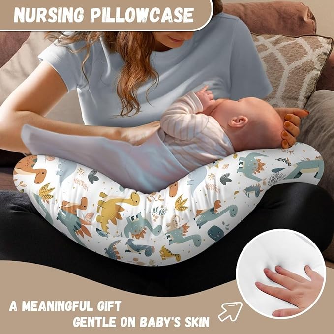 Dinosaur Nursing Pillow Covers for U-Shaped Nursing Pillow Nursing Pillow Case for Newborn Boys Girls Hidden Zipper Design Soft and Skin-Friendly Breathable